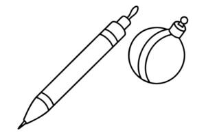christmas pen with simple ornaments , one color use on white background, illustration vector
