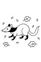 a tasmanian devil running through the forest, with a fun, chaotic scene of scattered leaves, small vector