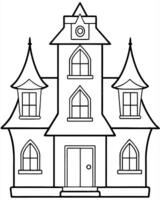 a haunted house with soft, glowing windows, coloring pages, illustration line art vector