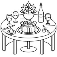 table-with-a-dinner-coloring-book-, illustration line art vector