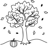 a tree with falling leaves the tree has a few branches with large, easy-to-color leaves the ground vector