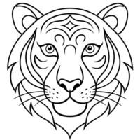 a simple coloring page line art illustration of an intricate tiger head with bold lines, designed vector
