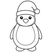 coloring pages for kids, bold line art, penguin with a santa hat, illustration line art vector