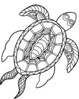 craft a sea turtle with its shell featuring a detailed mandala design, swimming through waves of vector