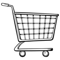 shopping cart a simple, clean design with a sleek handle and four wheels, illustration line vector