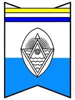 a flag with three horizontal stripes in blue, white, and blue, featuring a national emblem with a vector