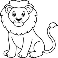 prompt a friendly lion with a big mane, sitting or standing, and outlined for easy coloring all in vector