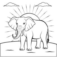 elephant setting silhouette, illustration line art vector