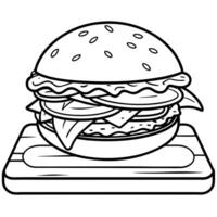 juicy american burger, hamburger or cheeseburger with beef patty, tomatoes, lettuce, sauce and vector