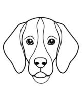 beagle dog entire head front view, illustration line art vector