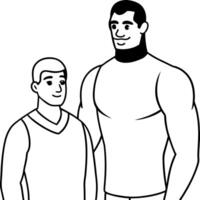 2 guys , one tall and strong and one shorter 1 put is hand over the second shoulder, vector