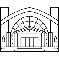 a convention center with a grand entrance and flexible interior spaces, illustration line vector