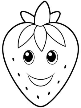 fresa con sonrisa negrita contorno negro y blanco lleno visible para niños bueno a color, vector