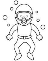 a coloring page of an scuba diving with no color just black lines, illustration line art vector