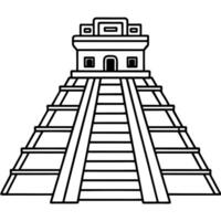 a mayan temple, with intricate carvings and a stepped design, illustration line art vector