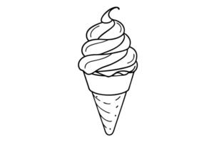 continuous single line drawing of ice cream cone with soft serve, line art illustration, vector