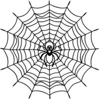 a large, intricate spider web with a spider at the center, illustration line art vector