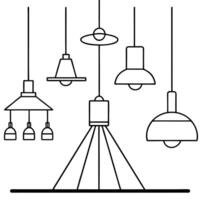 line art of different lighting fixtures and their placement in a room, illustration line art vector