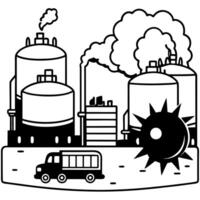 the image depicts a chaotic scene at an industrial facility with large bulk storage tanks labeled vector