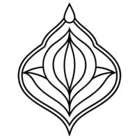 a leaf-shaped ornament design with a simple outline, and a central vein running through the middle, vector