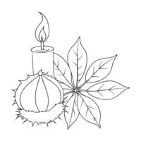 kyiv chestnut with a branch and a candle, illustration line art vector
