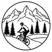 design a silhouette of a mountain biker navigating a rugged trail include details like rocky vector