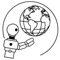 white robot hand on blurred background using globe network hologram with america usa map 3d vector