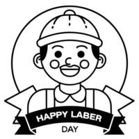 happy labour day label with funky worker on red background happy labor day background vector