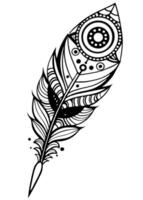 detailed black and white illustration of a stylized feather the layout is horizontal, with the vector