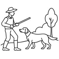 hunting with a dog, illustration line art vector