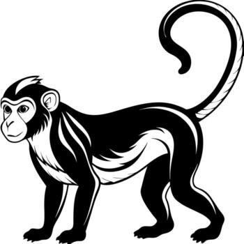black and white illustration of a monkey the monkey is depicted in a side profile, facing vector