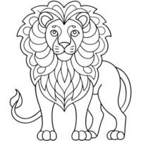 a simple coloring page line art illustration of an intricate lion with bold lines, designed as an vector