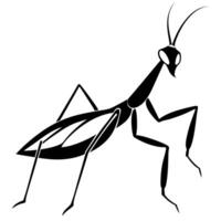 black silhouette mantis animal, different style art, solid white color background, vector