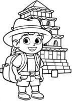 dora the explorer wear uniform with bag on her beck while exploring mayan temple, vector