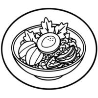 a white plate holding a salad topped with hard boiled eggs, bacon, spinach, and dressing, creating vector