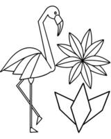 origami 3d image of flamingo and tropical flowers masculin arty fashion print without 3-d effect, vector