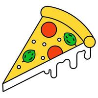 a brightly colored slice of pizza with a golden crust and melted cheese, topped with circular vector