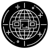 an outline icon of a globe with digital squares around it, formed by digital lines for a aplication vector