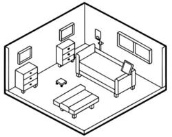 inside a hospital in isometric format, illustration line art vector