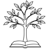 tree coming out of a book, illustration line art vector