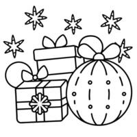 a 2d christmas coloring book page thick line art include christmas elements in back groung such as vector