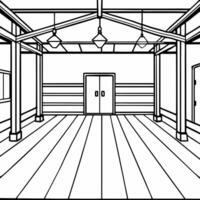 cartoon, an empty gym, with a wooden floor, illustration line art vector