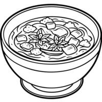a coloring page only in black and white of a soup in a kitchen the style should be bold and vector