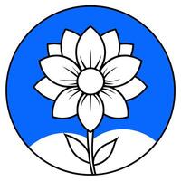 a flower and a blue circle with a blue background, illustration line art vector