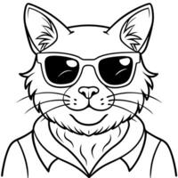 cool cat portrait with sunglasses, illustration line art vector
