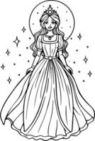 moon princess wearing a sparkling silver dress, floating in a starry sky, surrounded by a halo of vector