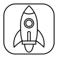 cartoon rocket ship app icon with a white background, illustration line art vector