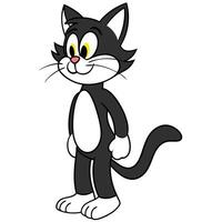 cartoon-style image featuring a well-known animated character, a grey anthropomorphic cat with vector