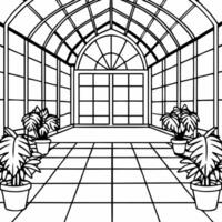 cartoon, a royal greenhouse from inside, the royal greenhouse, windows to ceiling tile flooring on vector