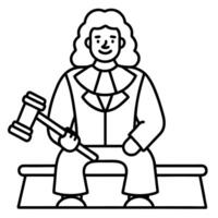 a judge sitting at a bench with a gavel, illustration line art vector
